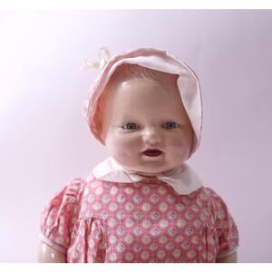 Baby Dimples, Horseman, Vintage, Composition Doll, Red Dress, Retro Toy, FLAW